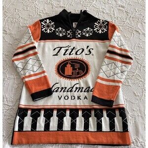 Tito's Handmade Vodka Sweater Qtr Zip Embroidered Logo Snowflake Cotton Lady XS